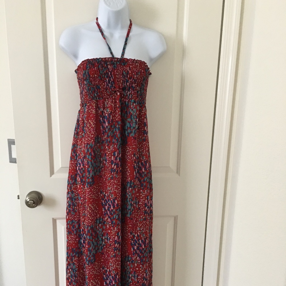 Maxi Multi-Colored halter Red Dress. Size M
